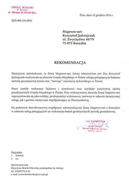 Rekomendacja — Urząd Miejski w Żninie, 12 grudnia 2016